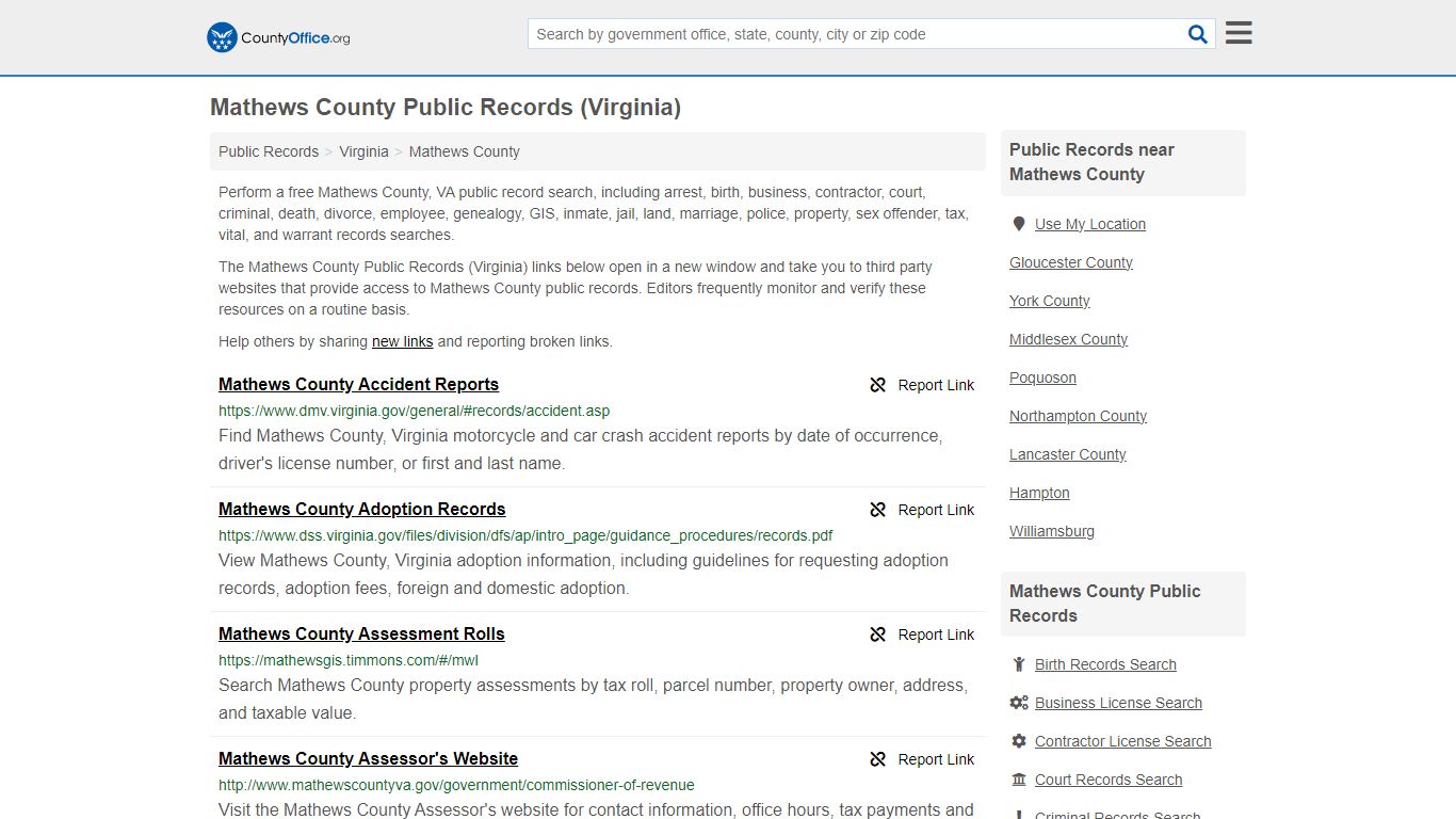 Mathews County Public Records (Virginia) - County Office