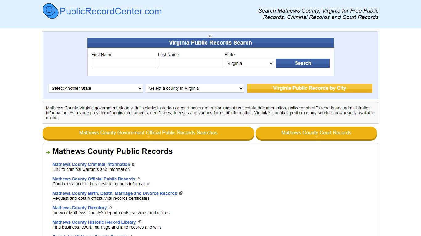 Mathews County Virginia Free Public Records - Court Records - Criminal ...