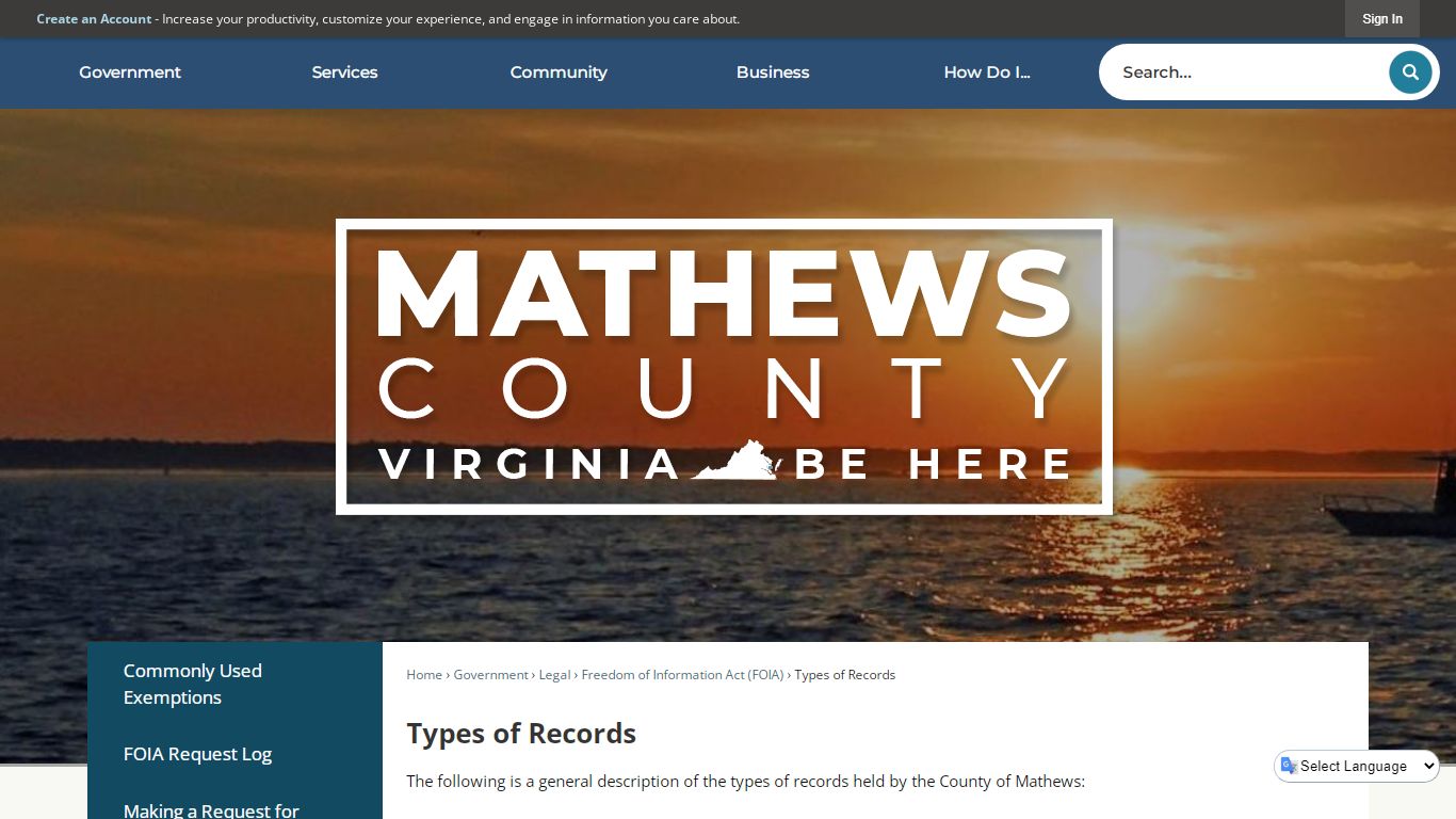 Types of Records | Mathews County, VA